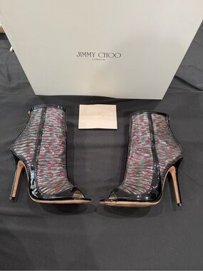 Jimmy Choo Multicolor Metallic Peep Toe Ankle Booties EU 36.5 / US 6.5